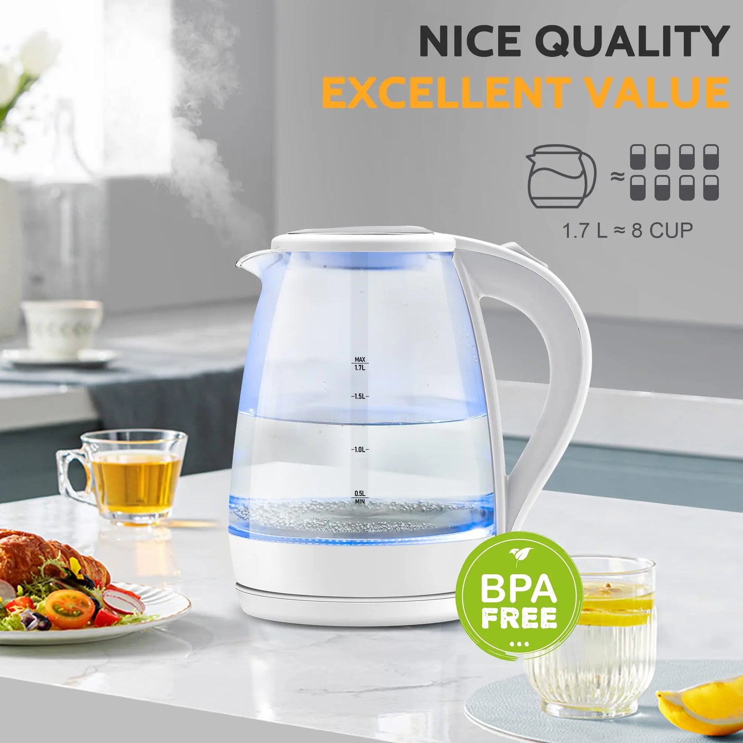 Hervidor Eléctrico CACHOO de Vidrio de Borosilicato