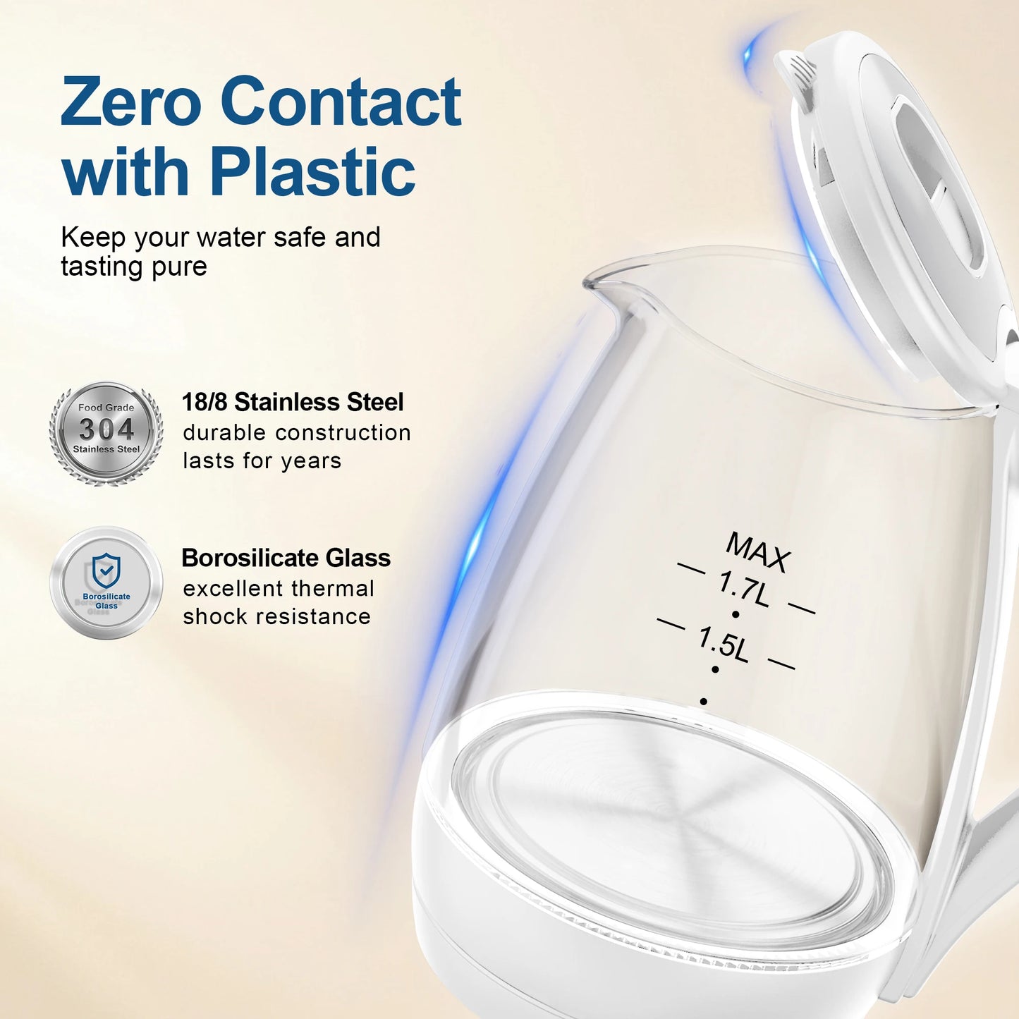 Hervidor Eléctrico CACHOO de Vidrio de Borosilicato