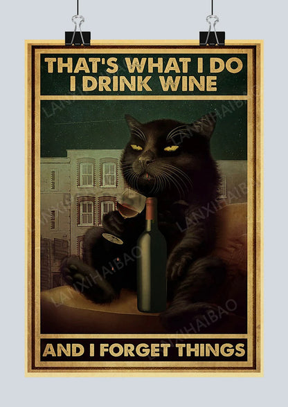 🐈‍⬛ Póster Retro en Papel Kraft - Gato Negro Misterioso