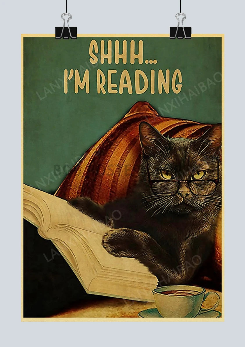🐈‍⬛ Póster Retro en Papel Kraft - Gato Negro Misterioso