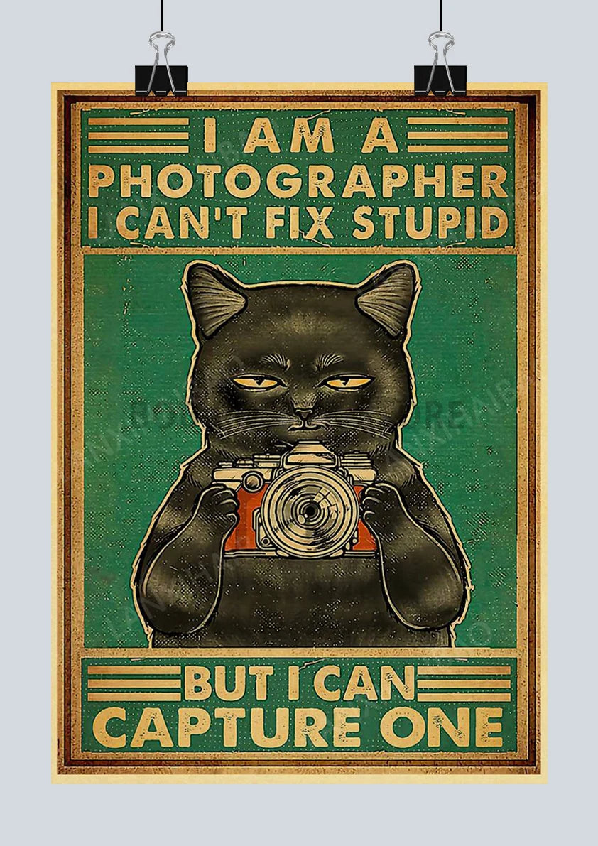 🐈‍⬛ Póster Retro en Papel Kraft - Gato Negro Misterioso