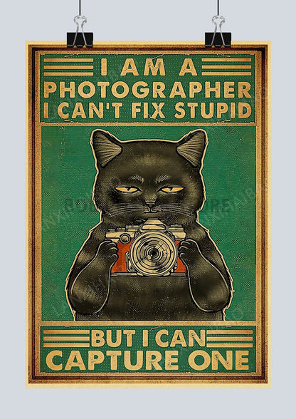 🐈‍⬛ Póster Retro en Papel Kraft - Gato Negro Misterioso