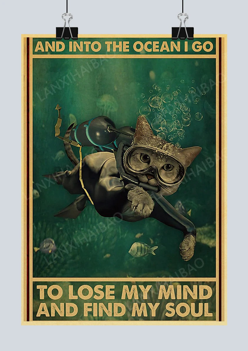 🐈‍⬛ Póster Retro en Papel Kraft - Gato Negro Misterioso