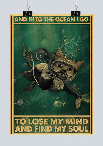 🐈‍⬛ Póster Retro en Papel Kraft - Gato Negro Misterioso