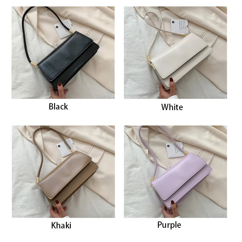 Bolso de hombro Simple para mujer, bolso de piel sintética para axila, bolso de mano de Color sólido.