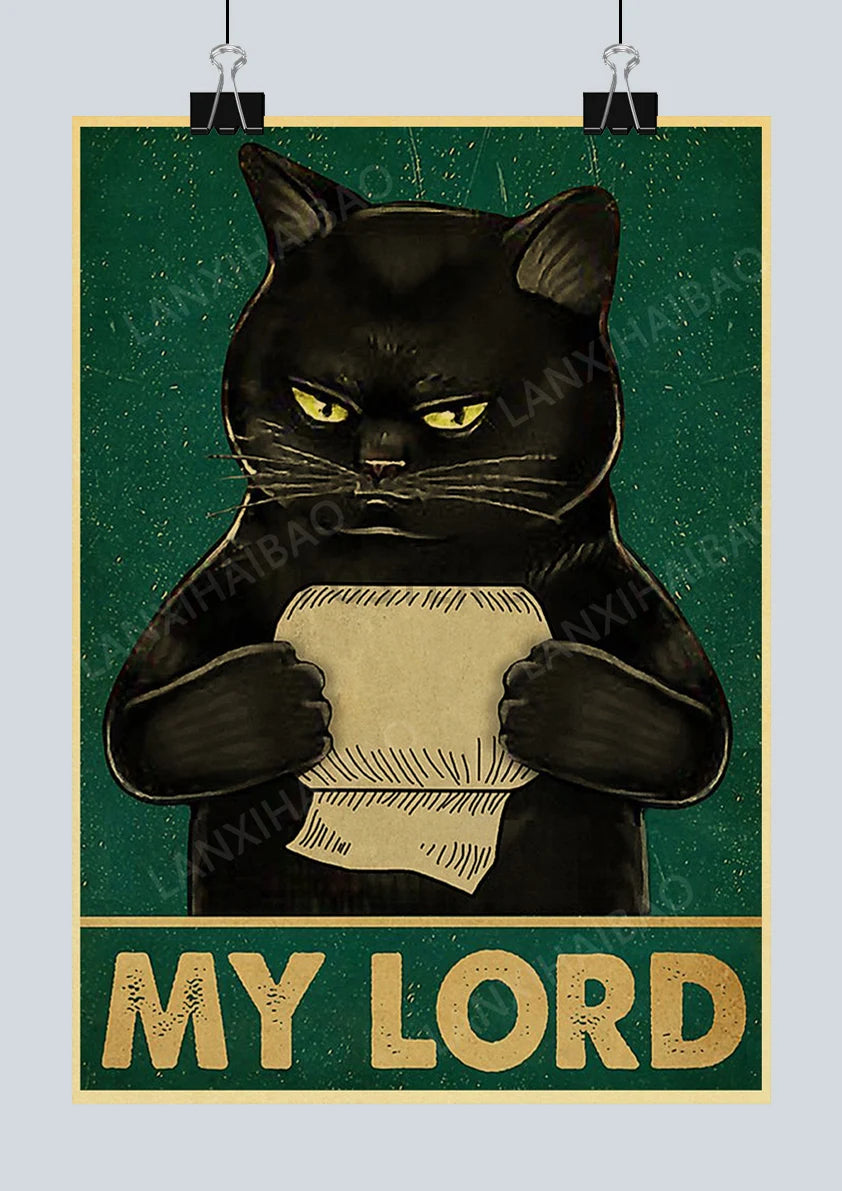 🐈‍⬛ Póster Retro en Papel Kraft - Gato Negro Misterioso