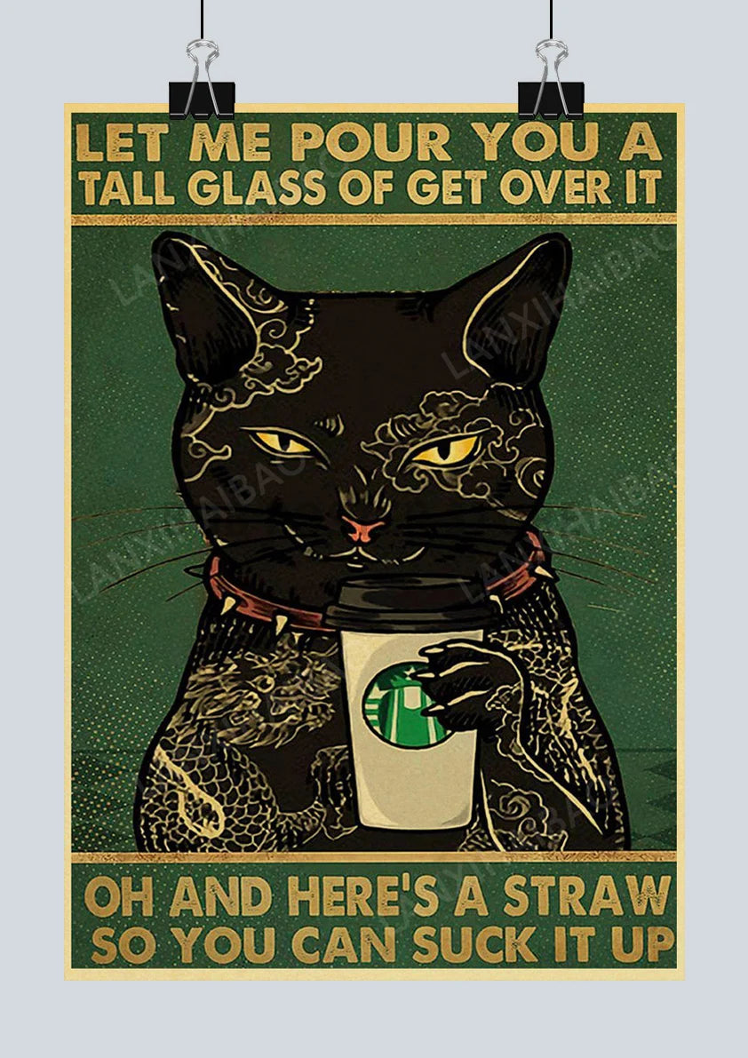 🐈‍⬛ Póster Retro en Papel Kraft - Gato Negro Misterioso