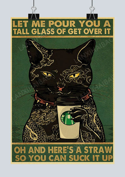 🐈‍⬛ Póster Retro en Papel Kraft - Gato Negro Misterioso