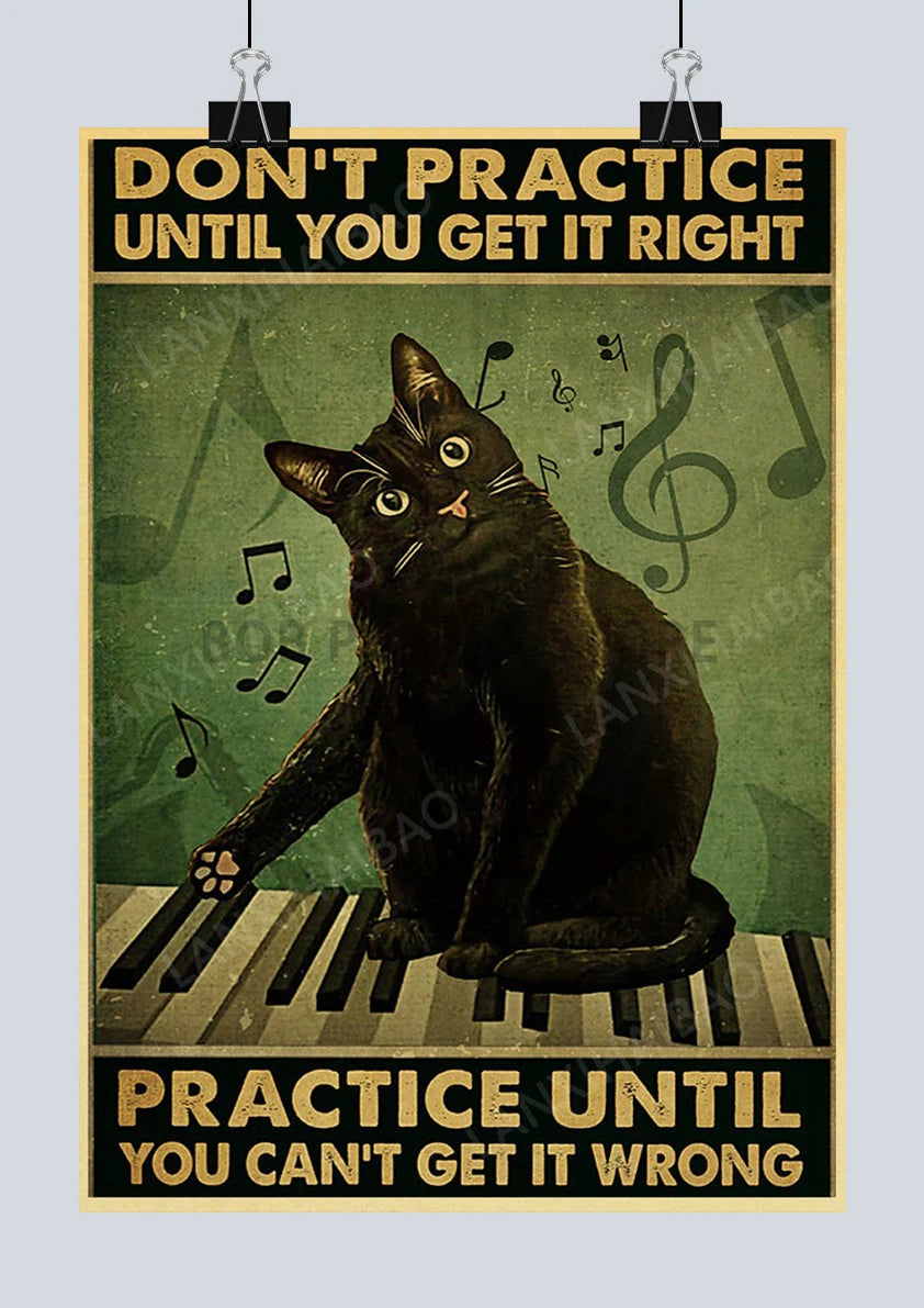 🐈‍⬛ Póster Retro en Papel Kraft - Gato Negro Misterioso