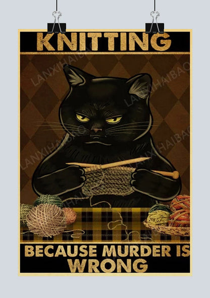 🐈‍⬛ Póster Retro en Papel Kraft - Gato Negro Misterioso