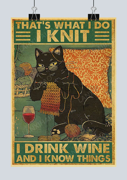 🐈‍⬛ Póster Retro en Papel Kraft - Gato Negro Misterioso
