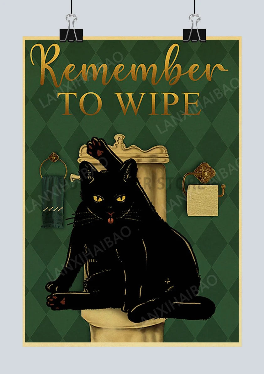 🐈‍⬛ Póster Retro en Papel Kraft - Gato Negro Misterioso