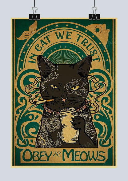 🐈‍⬛ Póster Retro en Papel Kraft - Gato Negro Misterioso