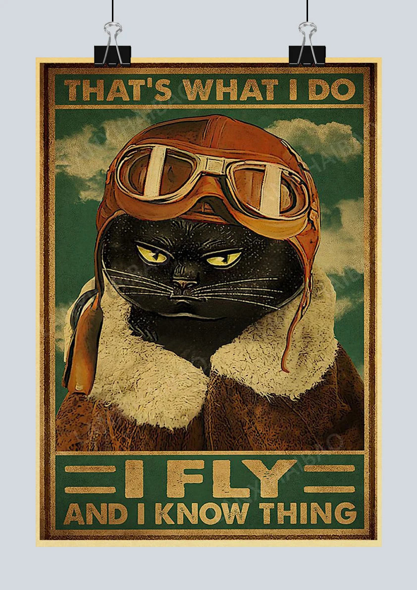 🐈‍⬛ Póster Retro en Papel Kraft - Gato Negro Misterioso