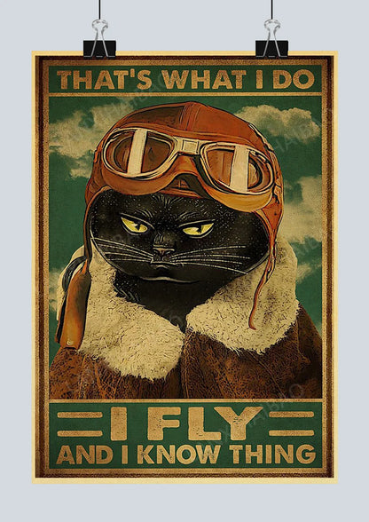 🐈‍⬛ Póster Retro en Papel Kraft - Gato Negro Misterioso