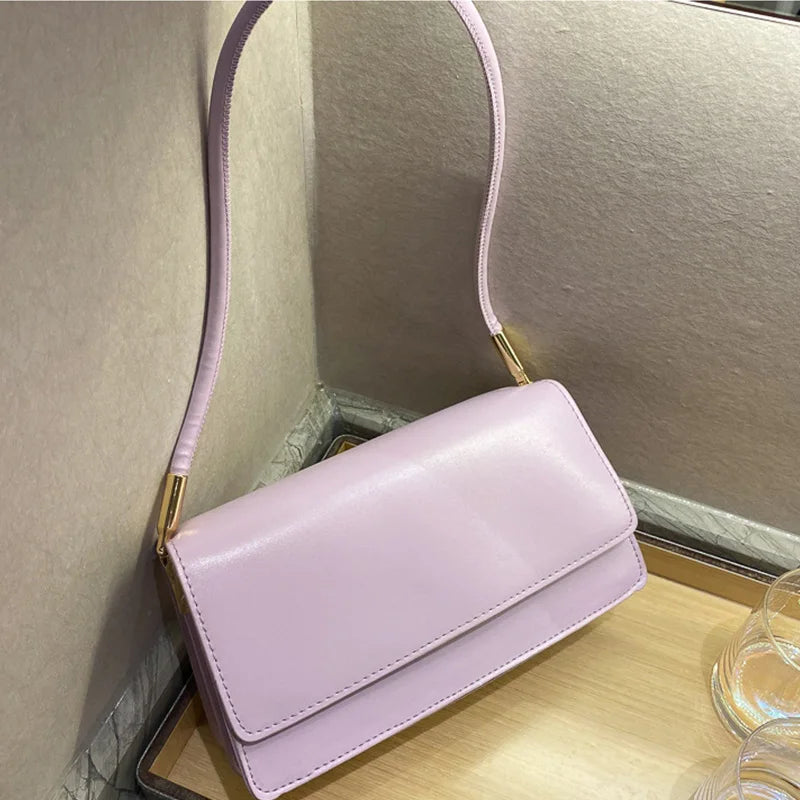 Bolso de hombro Simple para mujer, bolso de piel sintética para axila, bolso de mano de Color sólido.