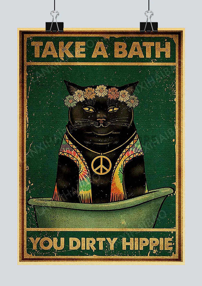 🐈‍⬛ Póster Retro en Papel Kraft - Gato Negro Misterioso