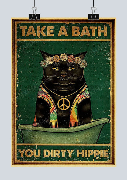 🐈‍⬛ Póster Retro en Papel Kraft - Gato Negro Misterioso