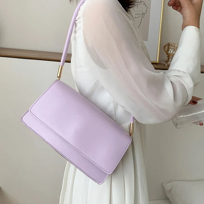 Bolso de hombro Simple para mujer, bolso de piel sintética para axila, bolso de mano de Color sólido.