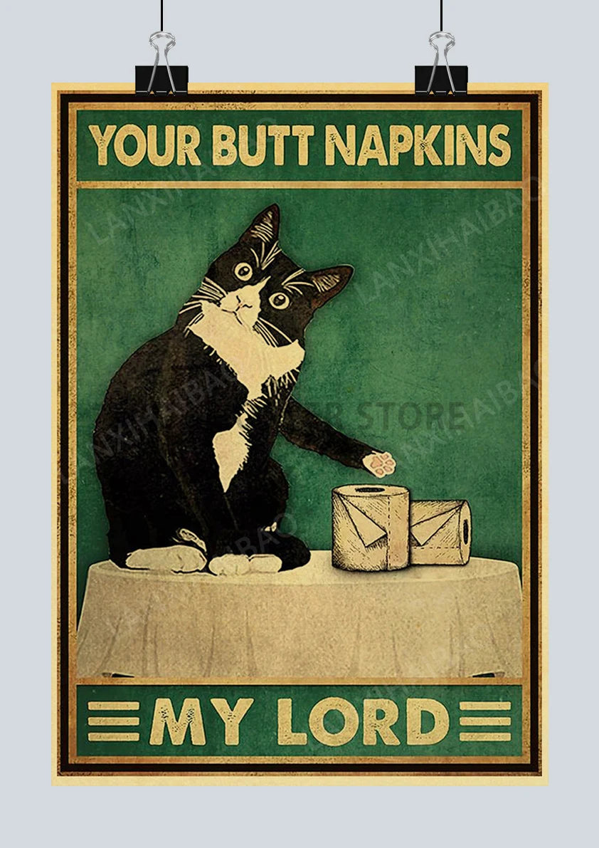 🐈‍⬛ Póster Retro en Papel Kraft - Gato Negro Misterioso
