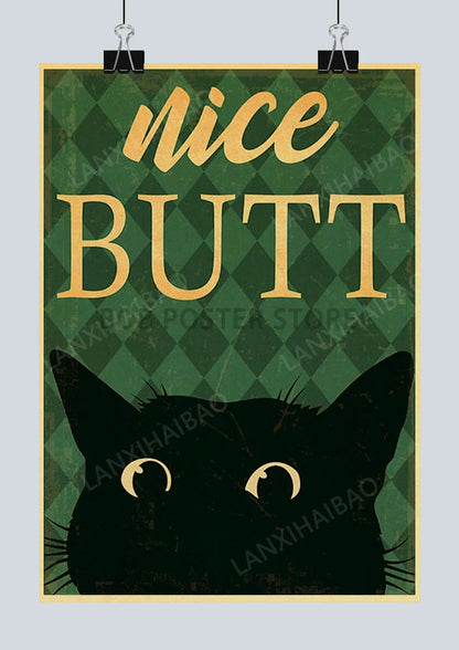🐈‍⬛ Póster Retro en Papel Kraft - Gato Negro Misterioso