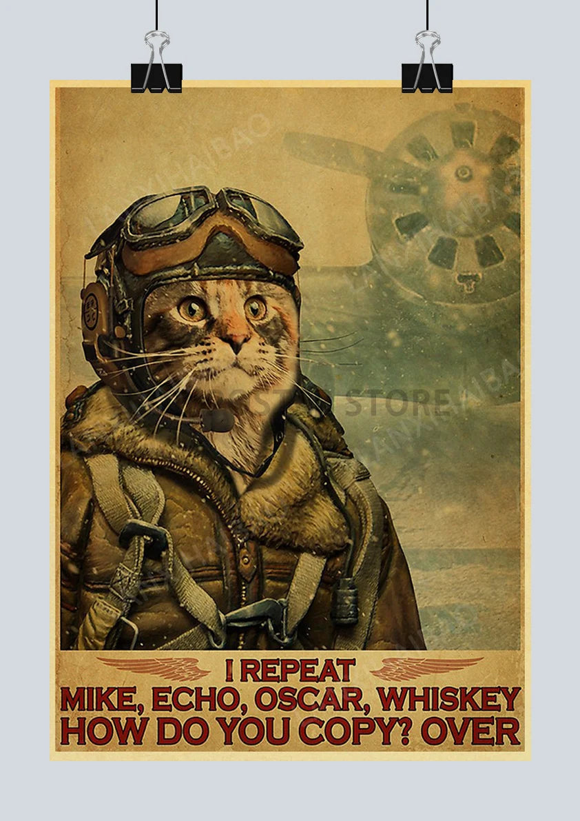 🐈‍⬛ Póster Retro en Papel Kraft - Gato Negro Misterioso