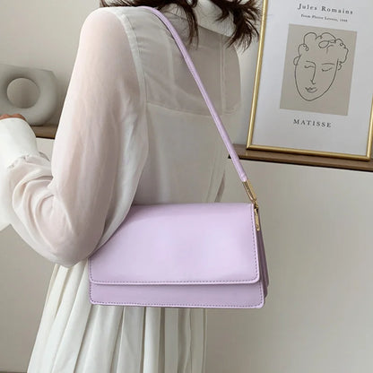 Bolso de hombro Simple para mujer, bolso de piel sintética para axila, bolso de mano de Color sólido.