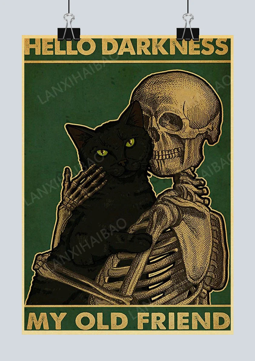 🐈‍⬛ Póster Retro en Papel Kraft - Gato Negro Misterioso
