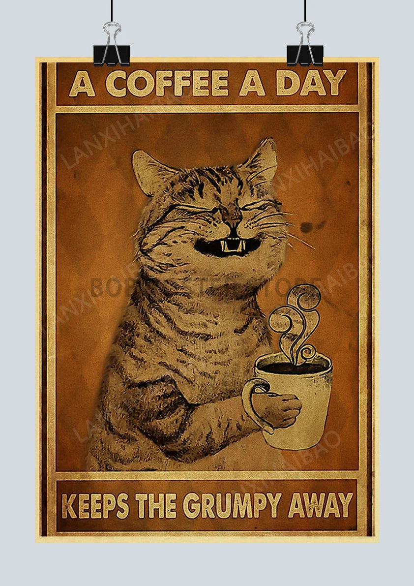 🐈‍⬛ Póster Retro en Papel Kraft - Gato Negro Misterioso