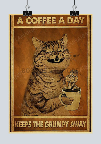 🐈‍⬛ Póster Retro en Papel Kraft - Gato Negro Misterioso