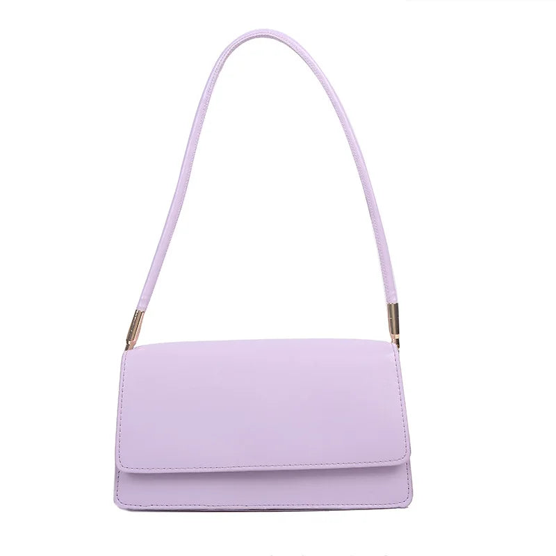 Bolso de hombro Simple para mujer, bolso de piel sintética para axila, bolso de mano de Color sólido.