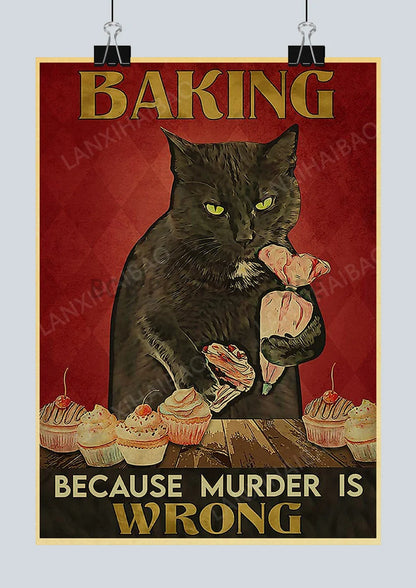 🐈‍⬛ Póster Retro en Papel Kraft - Gato Negro Misterioso