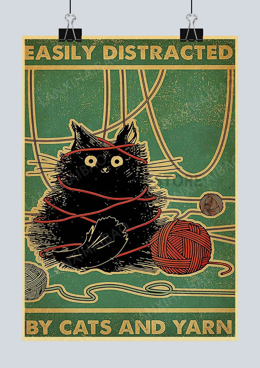 🐈‍⬛ Póster Retro en Papel Kraft - Gato Negro Misterioso
