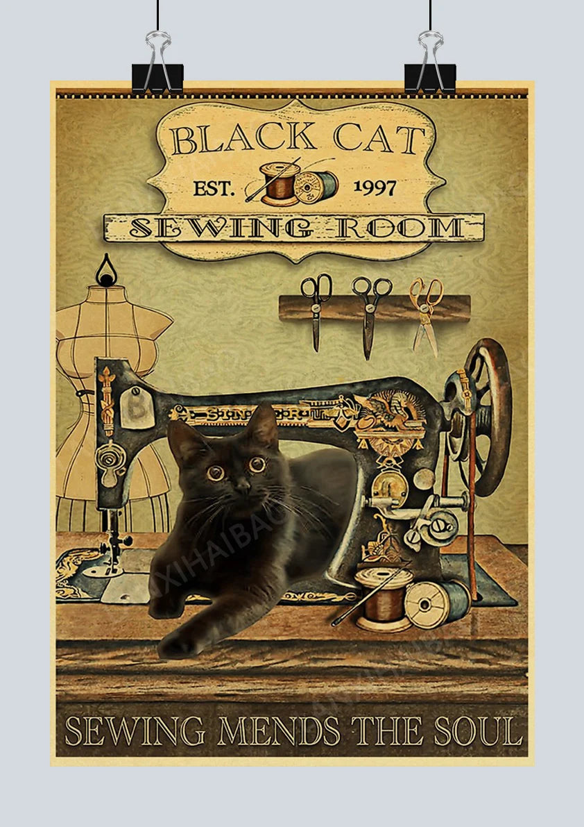 🐈‍⬛ Póster Retro en Papel Kraft - Gato Negro Misterioso