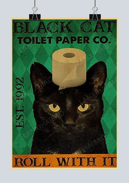 🐈‍⬛ Póster Retro en Papel Kraft - Gato Negro Misterioso