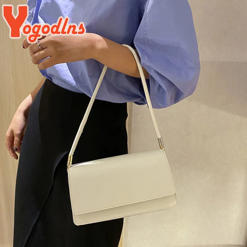 Bolso de hombro Simple para mujer, bolso de piel sintética para axila, bolso de mano de Color sólido.