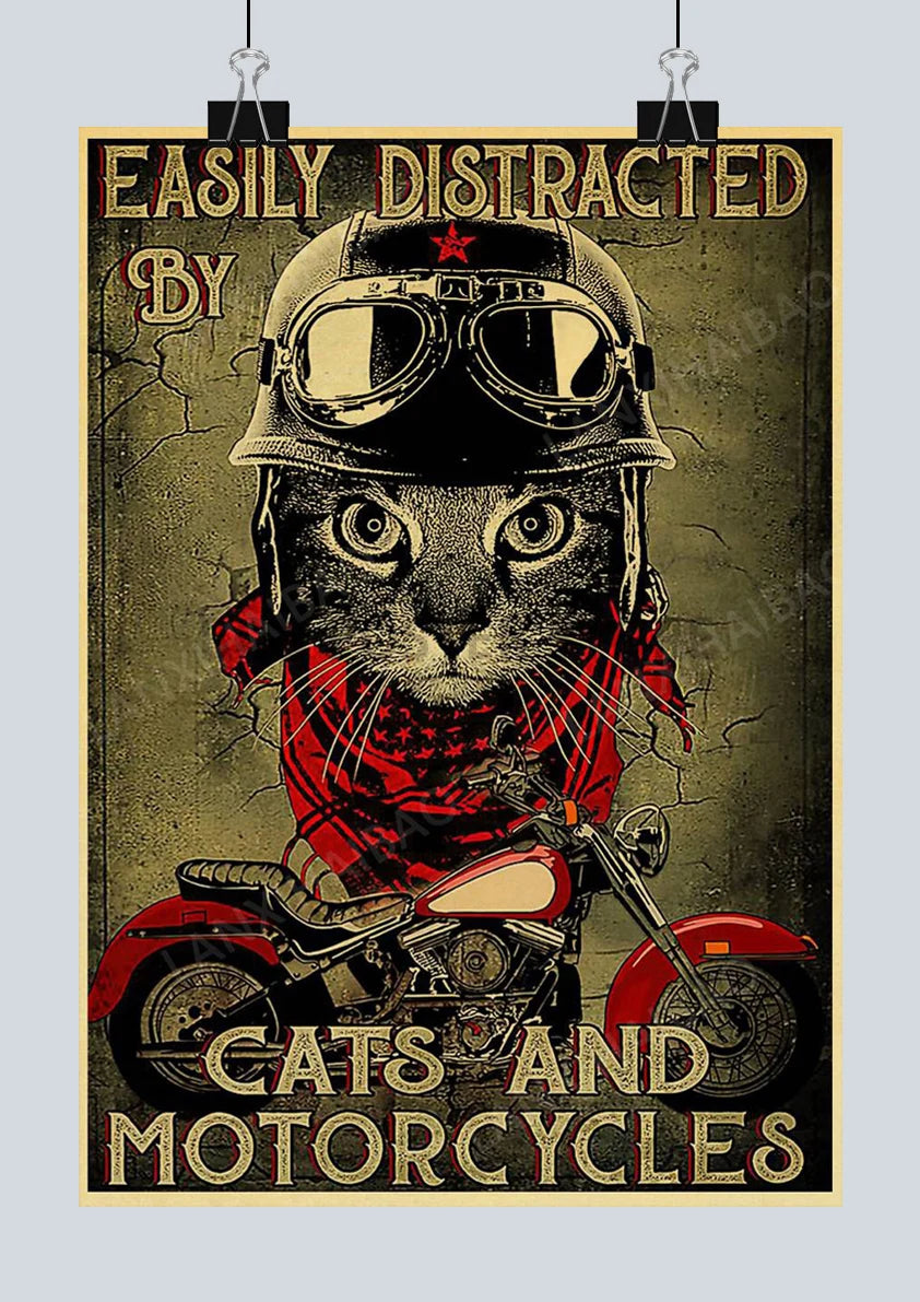 🐈‍⬛ Póster Retro en Papel Kraft - Gato Negro Misterioso