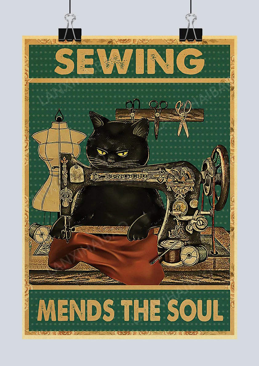 🐈‍⬛ Póster Retro en Papel Kraft - Gato Negro Misterioso