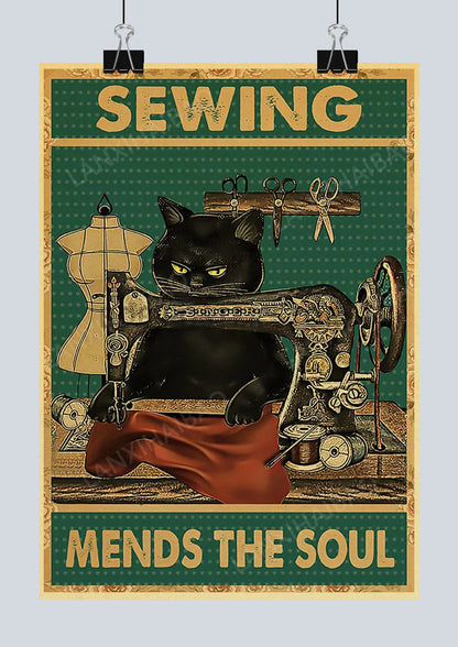 🐈‍⬛ Póster Retro en Papel Kraft - Gato Negro Misterioso