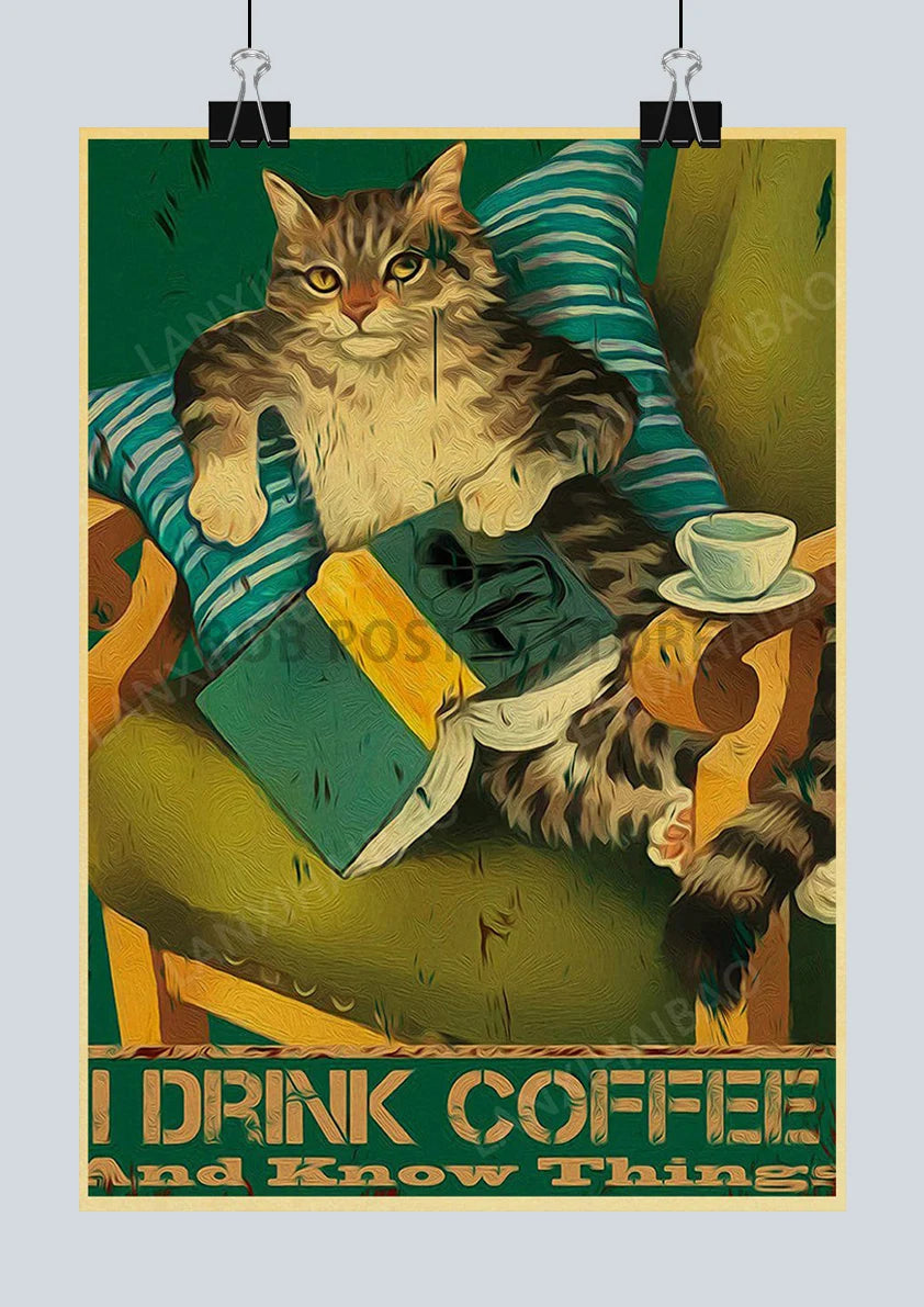 🐈‍⬛ Póster Retro en Papel Kraft - Gato Negro Misterioso