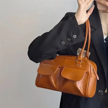 Bolsos de hombro de negocios Vintage para mujer, bolso de mano sencillo para ir al trabajo, bolso de piel sintética para mujer