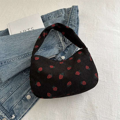 Bolso Pequeño de Pana para Mujer con Estampado de Fresa