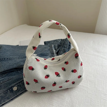 Bolso Pequeño de Pana para Mujer con Estampado de Fresa