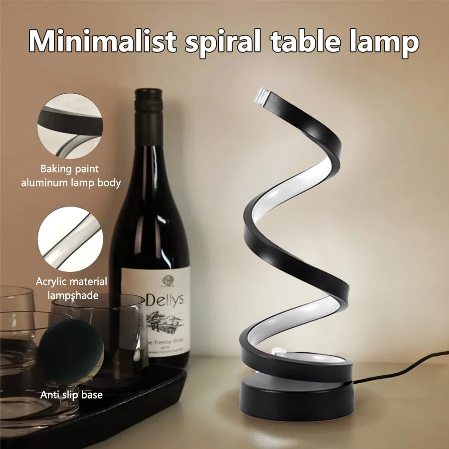 Lámpara de Mesa en Espiral con Luz LED Nocturna - Diseño Moderno y Regulable