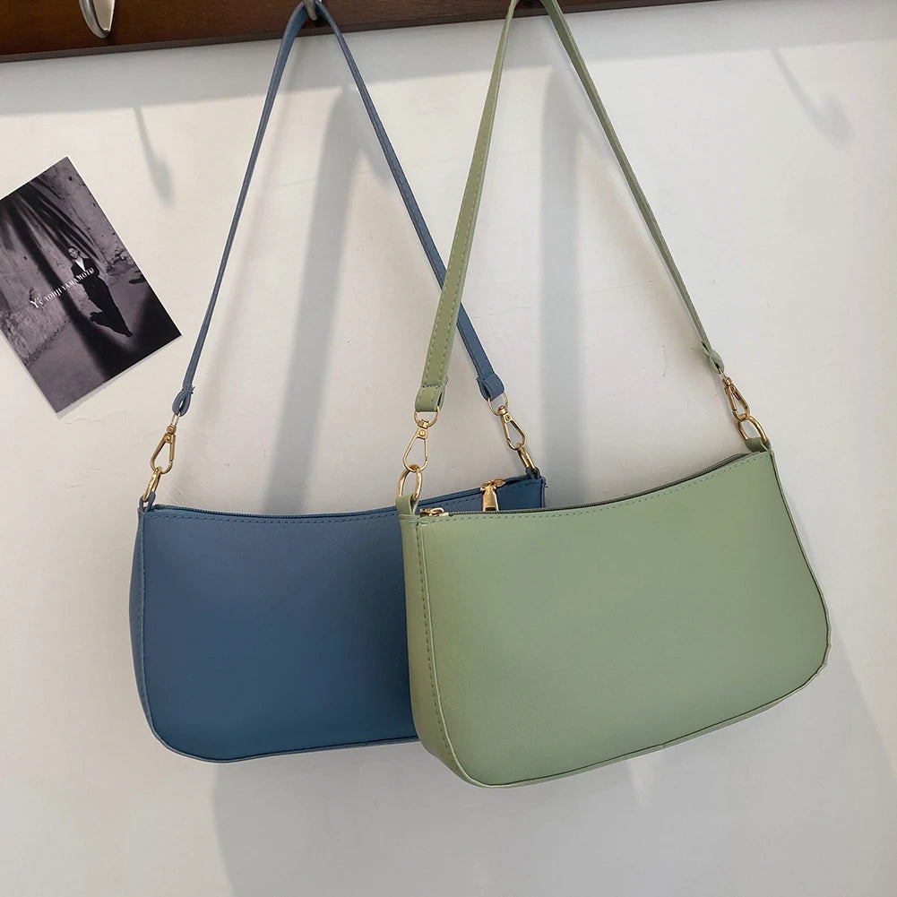 Bolsos de mano a la moda para mujer, bandoleras de piel sintética de Color sólido Retro, bolsos informales.