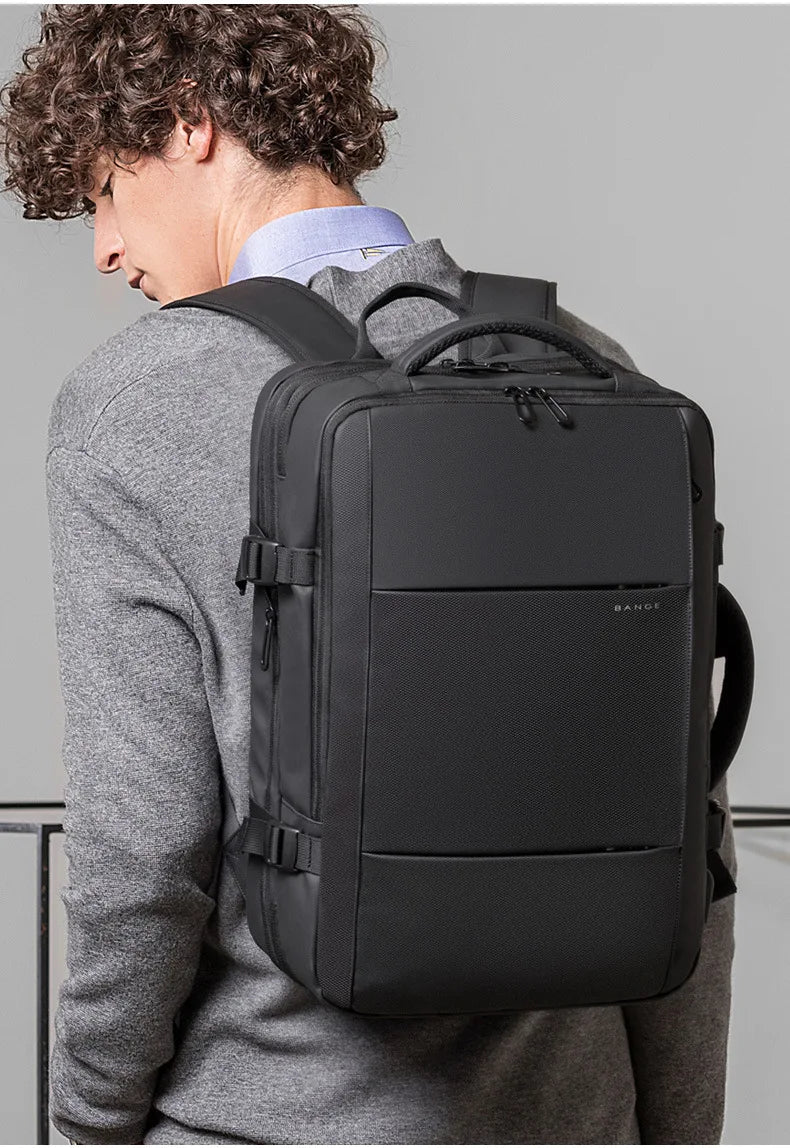 Mochila de viaje BANGE, mochila de negocios para hombres, mochila escolar expandible con USB, mochila de moda impermeable para ordenador portátil de gran capacidad 17,3