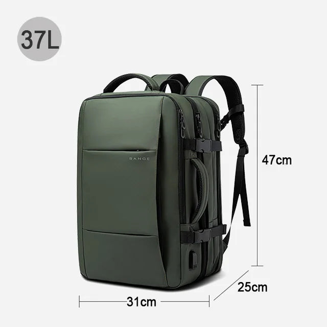 Mochila de viaje BANGE, mochila de negocios para hombres, mochila escolar expandible con USB, mochila de moda impermeable para ordenador portátil de gran capacidad 17,3