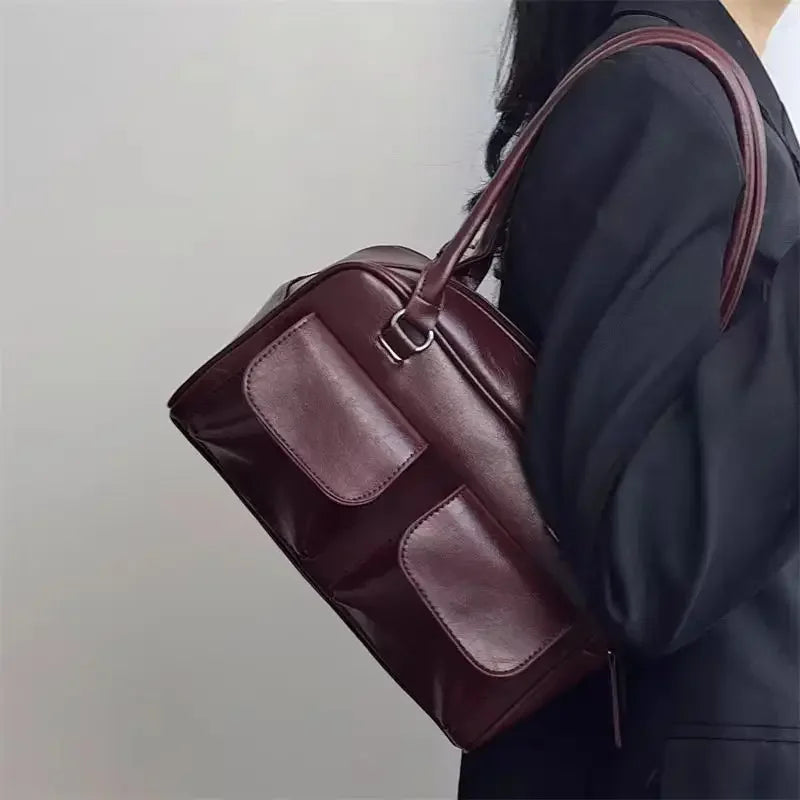 Bolsos de hombro de negocios Vintage para mujer, bolso de mano sencillo para ir al trabajo, bolso de piel sintética para mujer