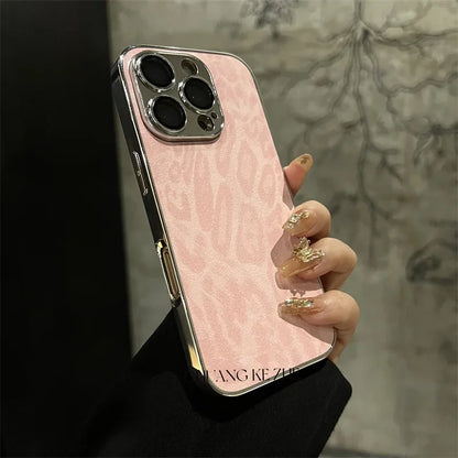 Funda de Cuero con Textura de Leopardo Chapada de Lujo para iPhone