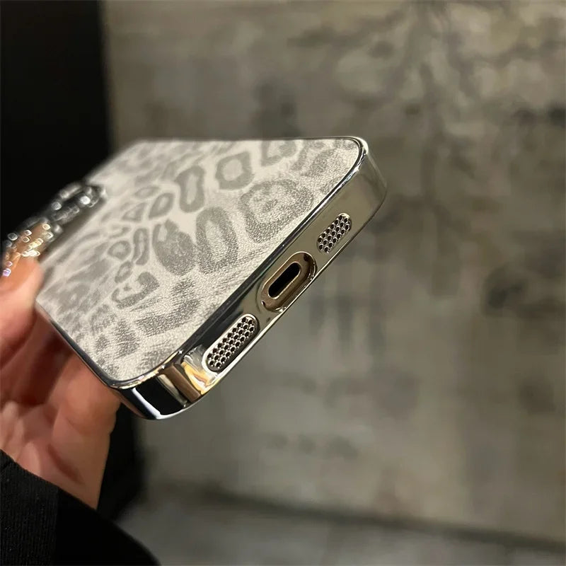 Funda de Cuero con Textura de Leopardo Chapada de Lujo para iPhone